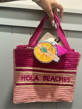 Bright Pink Handwoven 'Hola Beaches' Tote Bag